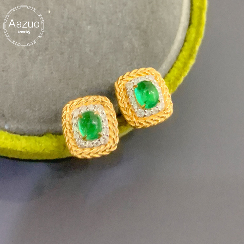 Diamond Stud Earrings - Aazuo Real 18K Yellow Gold Natural