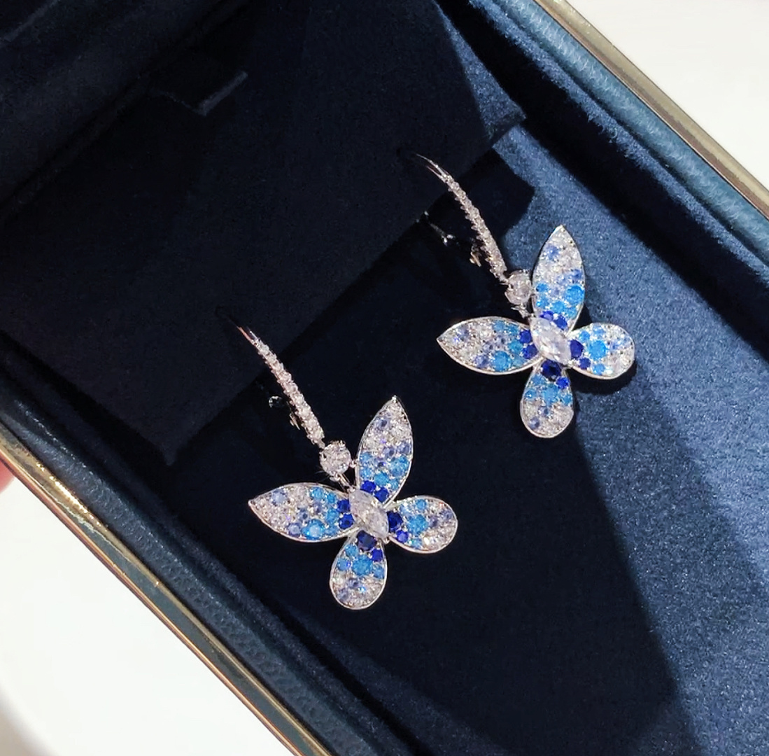 New 925 Silver High Double Blu - Diamond Stud Earrings review and price