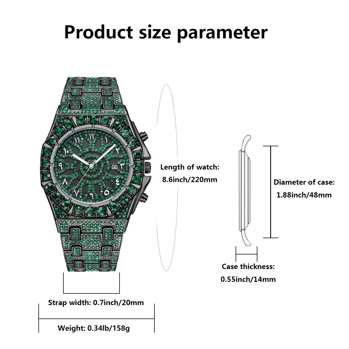 Hip Hop Green Ice Wristwatch M - Jewelry And Watches Luxury Brand review and price